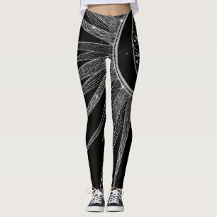 Leggings Elegante luna de sol plateado Mandala Diseño negr