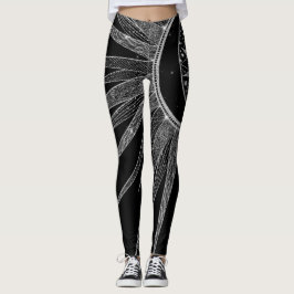 Leggings Elegante luna de sol plateado Mandala Diseño negro