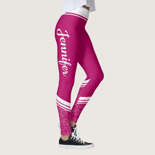 Leggings Elegante magenta oscura floral rayas blancas y nom (Derecha)