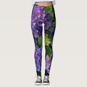 Leggings Elegante magenta púrpura azul verde hidrangea flor