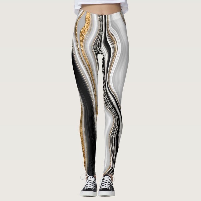 Leggings Elegante mármol blanco negro con estilo (Anverso)