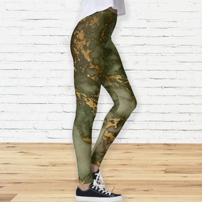 Leggings Elegante Mármol verde oliva y oro (Subido por el creador)