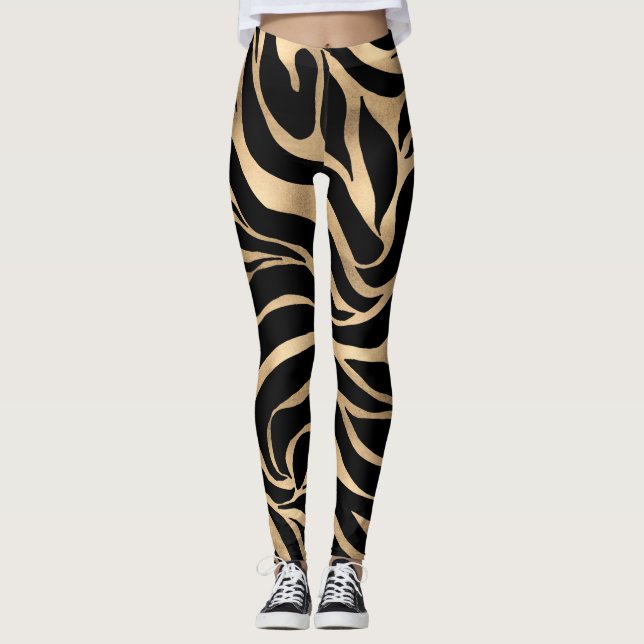 Leggings Elegante metal dorado Zebra Black Animal Print (Anverso)