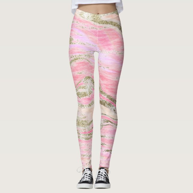 Leggings Elegante Moda de patrón de mármol Purpurina rosado (Anverso)