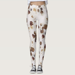 Leggings Elegante Moda Rosas beiges marrones  Floral Toile