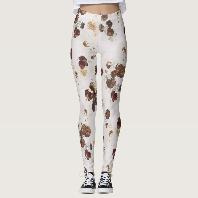 Leggings Elegante Moda Rosas beiges marrones  Floral Toile (Anverso)