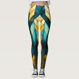 Leggings Elegante Moderno Abstracto Geométrico Dorado Turqu