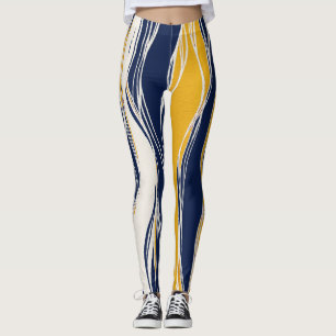 Leggings Elegante, moderno, líneas en azul marino y amaril