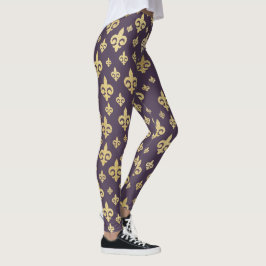 Leggings Elegante morado y oro flor-de-lis | Mardi Gras