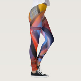 Leggings Elegante Naranja Rojo Negro Astracción Azul Rosa