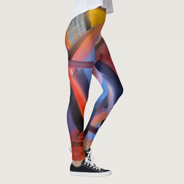 Leggings Elegante Naranja Rojo Negro Astracción Azul Rosa (Derecha)