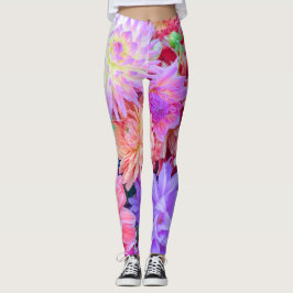 Leggings Elegante Naranja rosa rojo morado flores Bouquet|