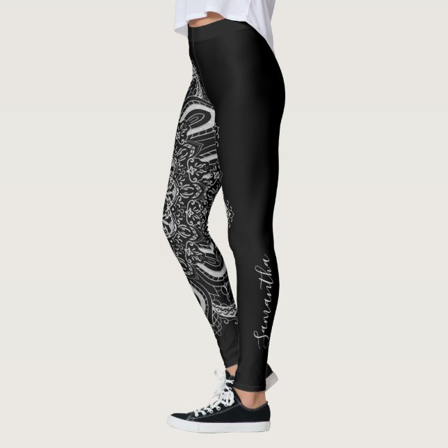 Leggings Elegante negro plateado personalizado (Izquierda)