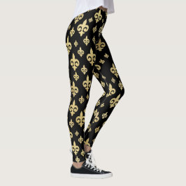 Leggings Elegante negro y oro Fleur-de-Lis | Mardi Gras