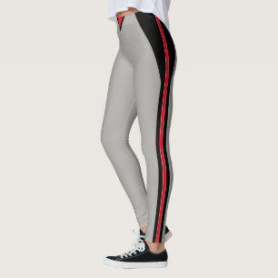 Leggings Elegante negro y rojo rayado en gris plateado clar