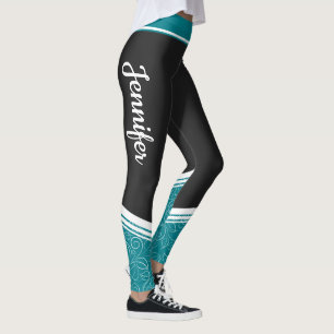 Leggings Elegante nombre blanco floral negro y azul verde a