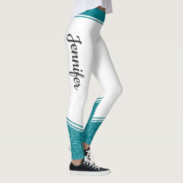 Leggings Elegante nombre blanco y azul verde azulado floral