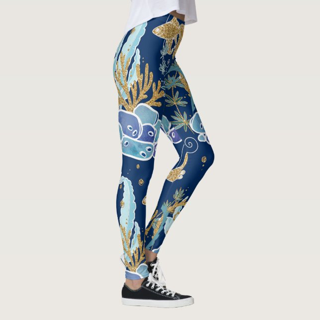 Leggings Elegante océano Purpurina azul Aqua Turquoise Gold (Derecha)