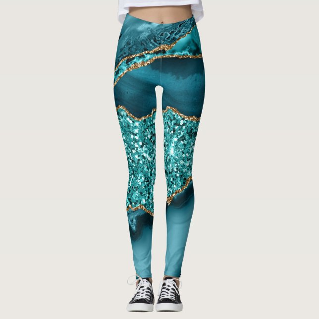 Leggings Elegante océano Verde azulado y Purpurina dorado A (Anverso)
