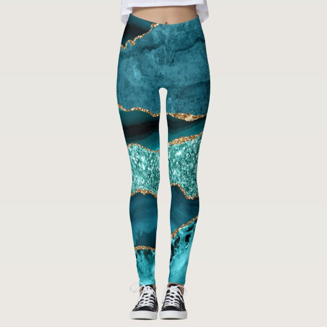 Leggings Elegante océano Verde azulado y Purpurina dorado A (Anverso)