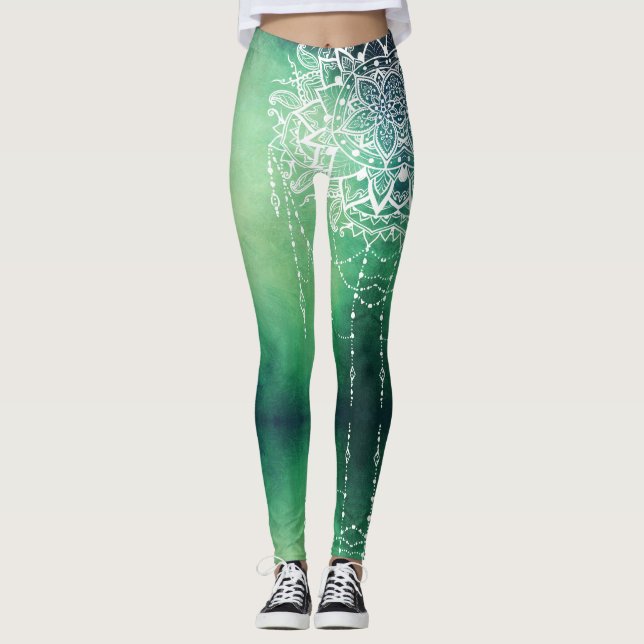 Leggings Elegante Ornate Zen Mandala Rosette Tonos verdes (Anverso)