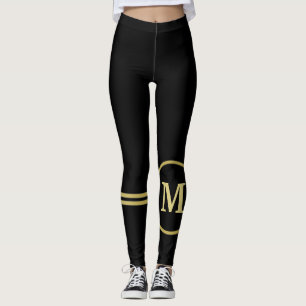 Leggings Elegante oro Monograma personalizado sobre negro