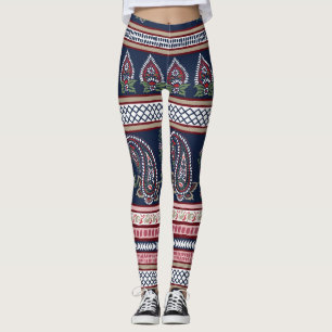 Leggings Elegante Paisley de la Marina: Diseño de Fronteras
