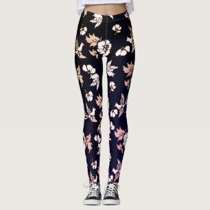 Leggings Elegante Paloma Y Flores En Un Fondo Oscuro