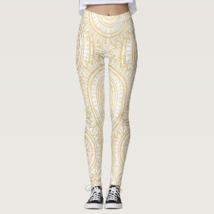 Leggings Elegante patrón blanco de girasol dorado Mandala