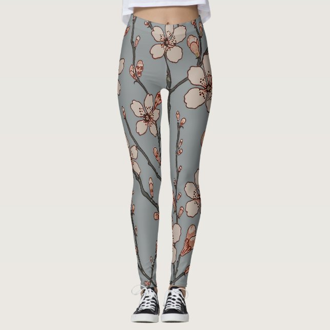 Leggings Elegante patrón de cereza de flor rosa dulce (Anverso)