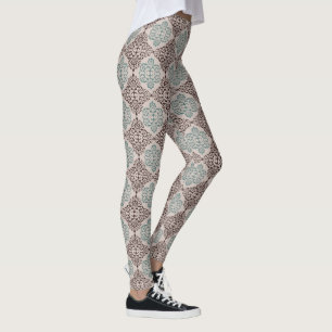 Leggings Elegante patrón de damasco en azul verde y marrón