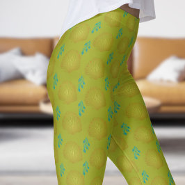 Leggings Elegante patrón de fanático de pavo real verde