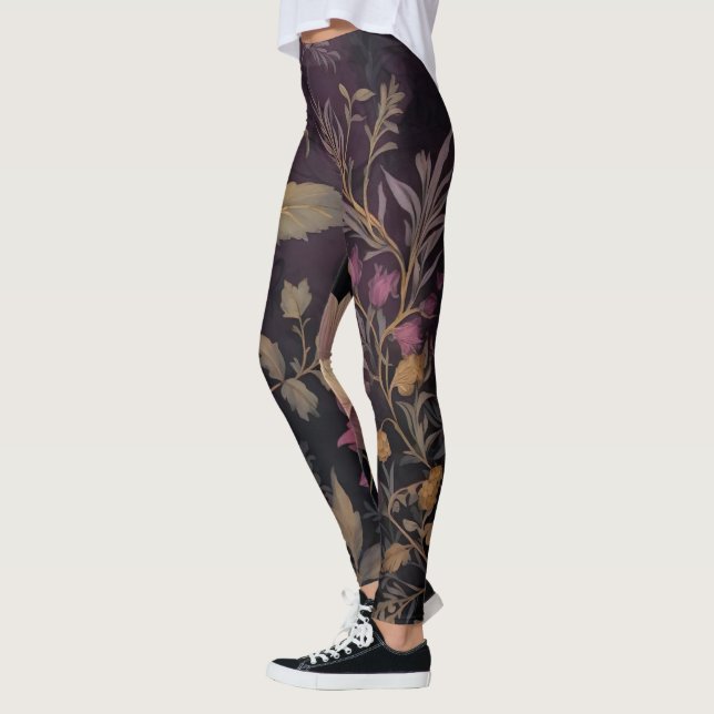 Leggings elegante patrón de flor oscura (Izquierda)