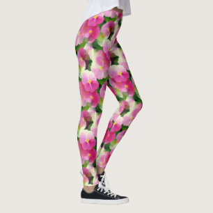 Leggings Elegante Patrón de Flores Rosa y Blanco