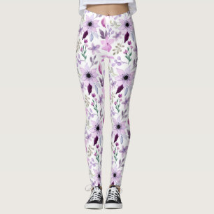 Leggings Elegante patrón de flores rosadas y moradas