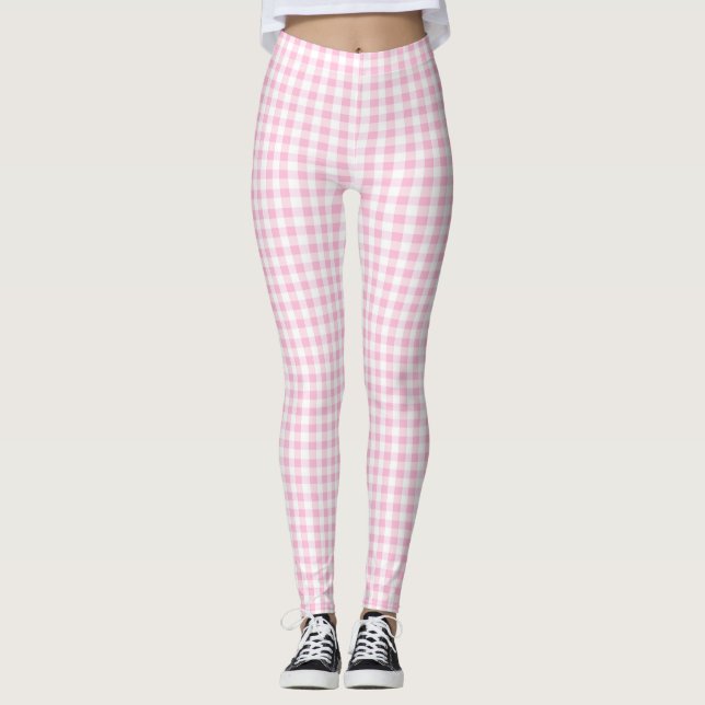 Leggings Elegante patrón de Gingham rosa y Blanco (Anverso)