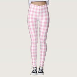 Leggings Elegante patrón de Gingham rosa y Blanco