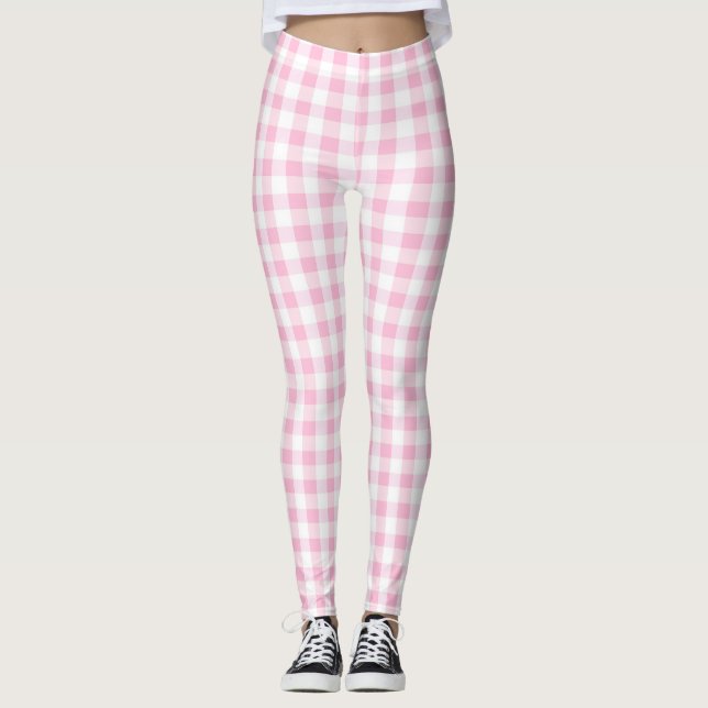 Leggings Elegante patrón de Gingham rosa y Blanco (Anverso)