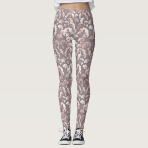 Leggings Elegante patrón de ginkgo rosa negro chic