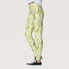 Leggings Elegante patrón de hojas amarillas verdes claras