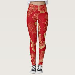 Leggings Elegante patrón de hojas de ginkgo de otoño dorado