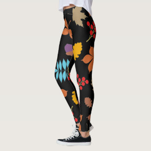 Leggings Elegante patrón de hojas de otoño rojas marrones 