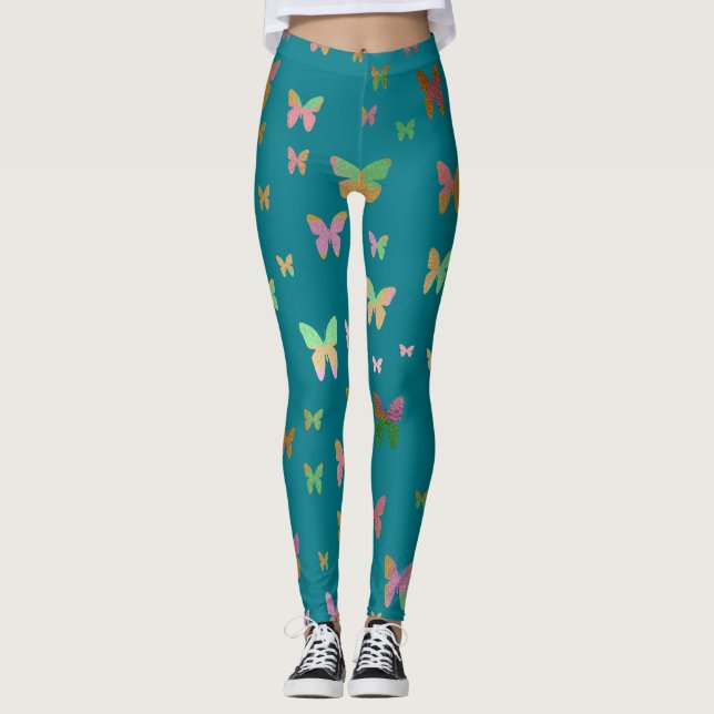 Leggings elegante patrón de mariposa de oro rosa (Anverso)