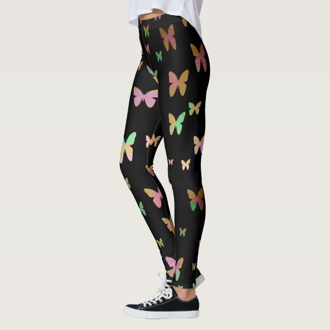 Leggings elegante patrón de mariposa de oro rosa (Izquierda)