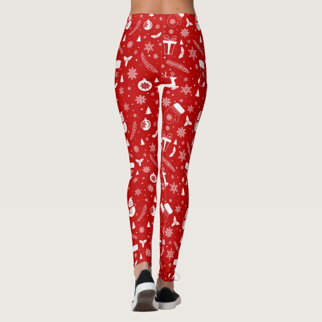 Leggings Elegante patrón de Navidades rojos y blancos lleno (Reverso)