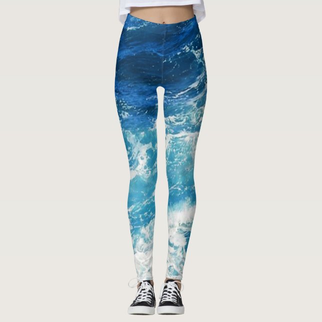 Leggings Elegante patrón de olas de mar azul oceánico (Anverso)