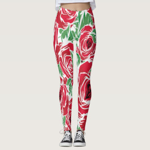 Leggings Elegante patrón de Rosa Vintage - Floral roja y ve