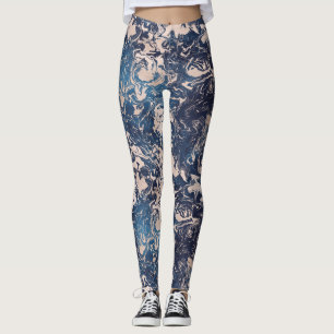 Leggings Elegante Patrón de yoga azul crema rosa índigo
