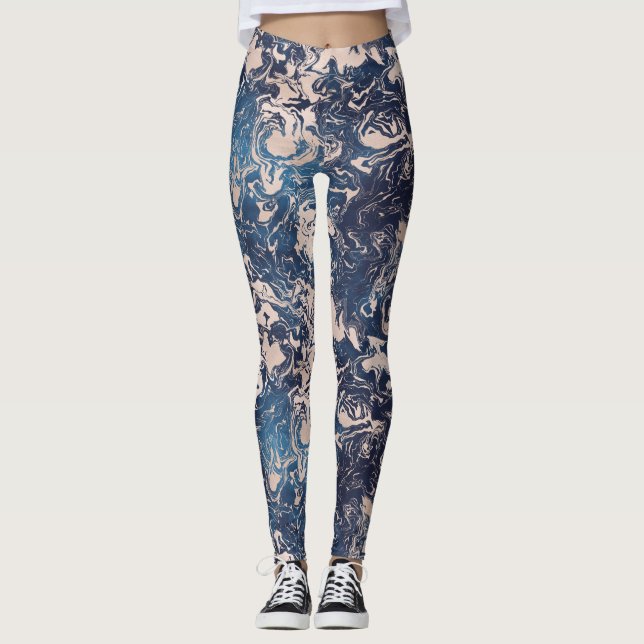 Leggings Elegante Patrón de yoga azul crema rosa índigo (Anverso)