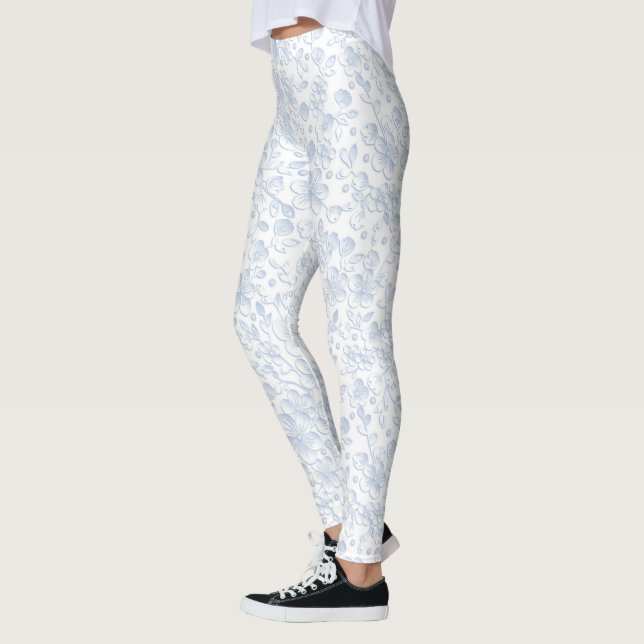 Leggings Elegante patrón Floral Blanco Hibiscus Daisies| (Izquierda)